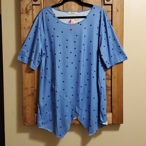 YOUNG 17 Blue Polka Dot Asymmetrical Hem Stretch Tshirt Size 3X
